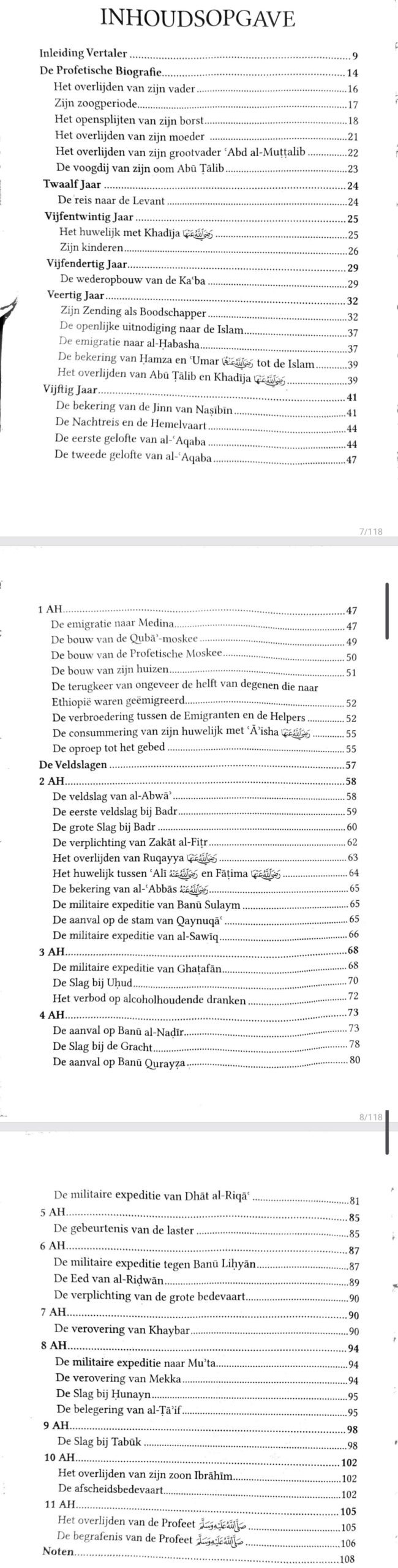 Inhoudsopgave van Sirah van de Profeet ﷺ – Samenvatting